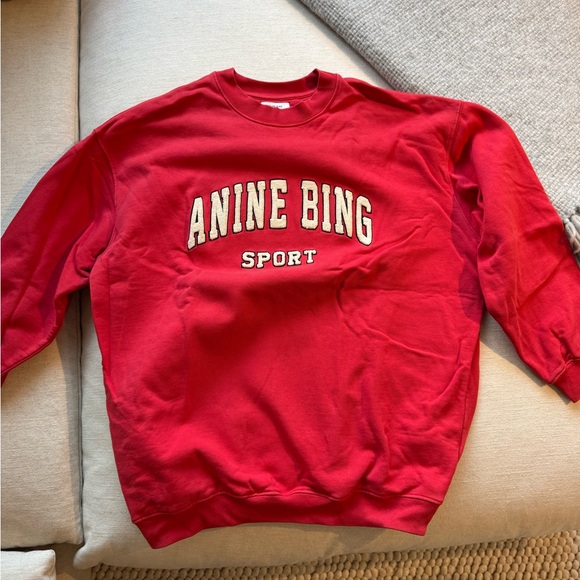 Anine Bing Tops - Red Crewneck Oversized Sweatshirt